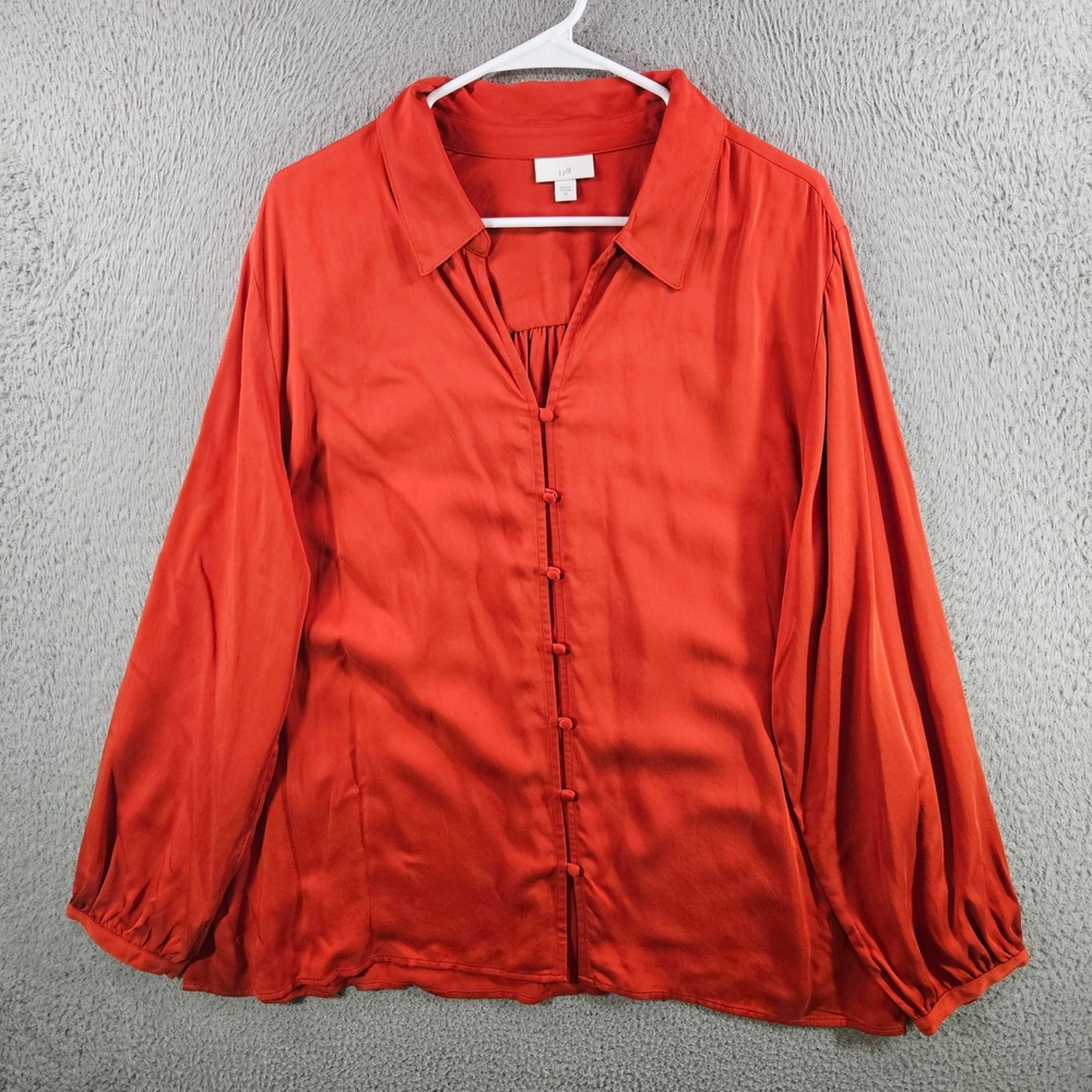 J. Jill Women 2X‎ Burnt Orange Modal Rayon Button Front Long Sleeve Blouse Top